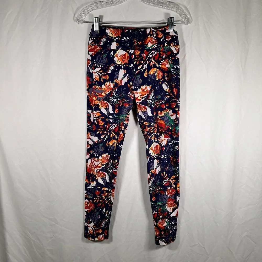 LulaRoe Leggings Women's One Size Purple Floral Pull On Stretchy High Rise